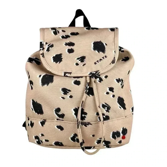 STATE Pink and Black Leopard Print Canvas Backpack - Picture 1 of 8
